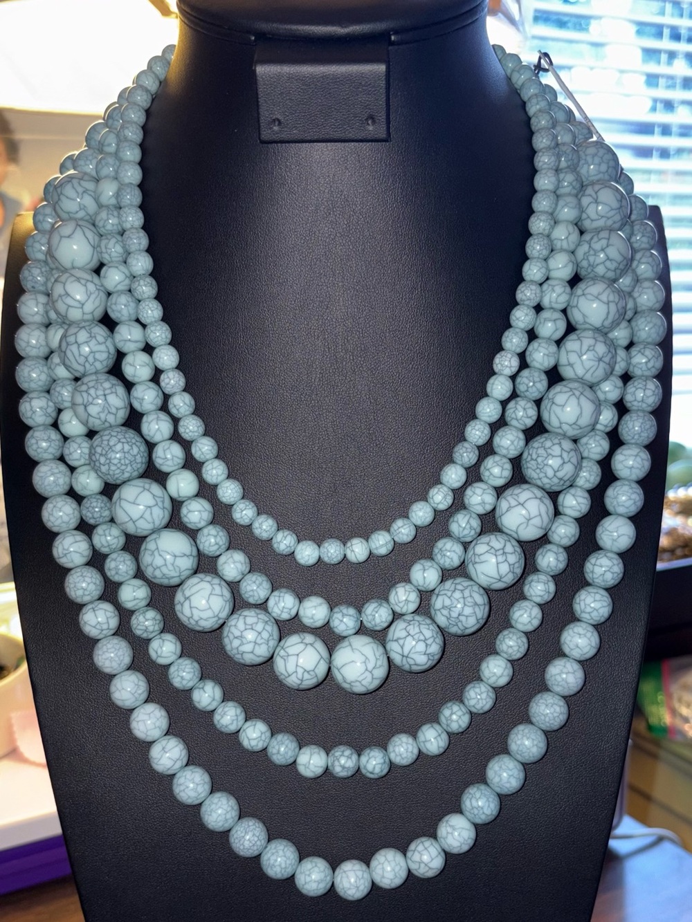 BaubleBar Pale Blue Marbled Multi-Strand Beaded Necklace